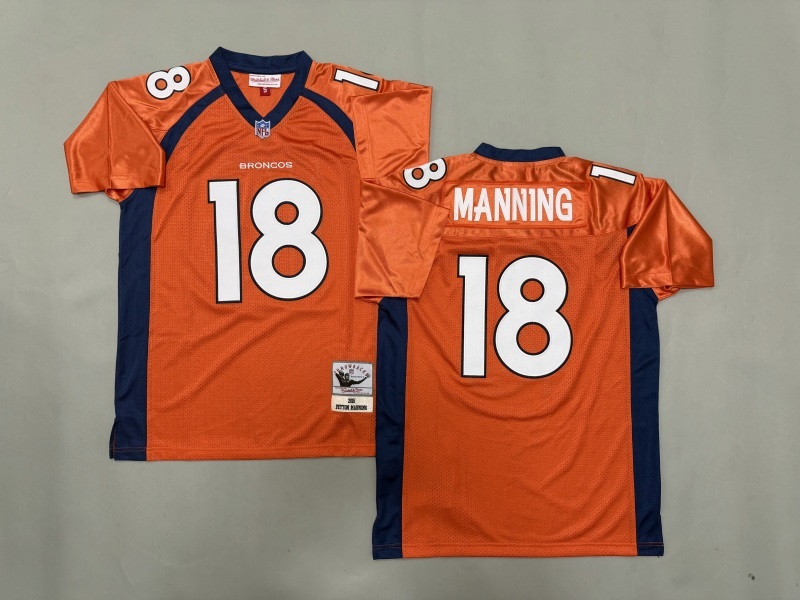 Men 2025 Denver Broncos 18 Manning orange Throwback Limited NFL Jersey style 001